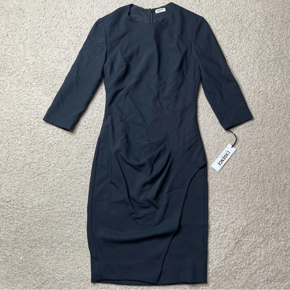 L’AGENCE Ruched MIDI Black Pur Amour Dress Size 2 - Picture 2 of 6
